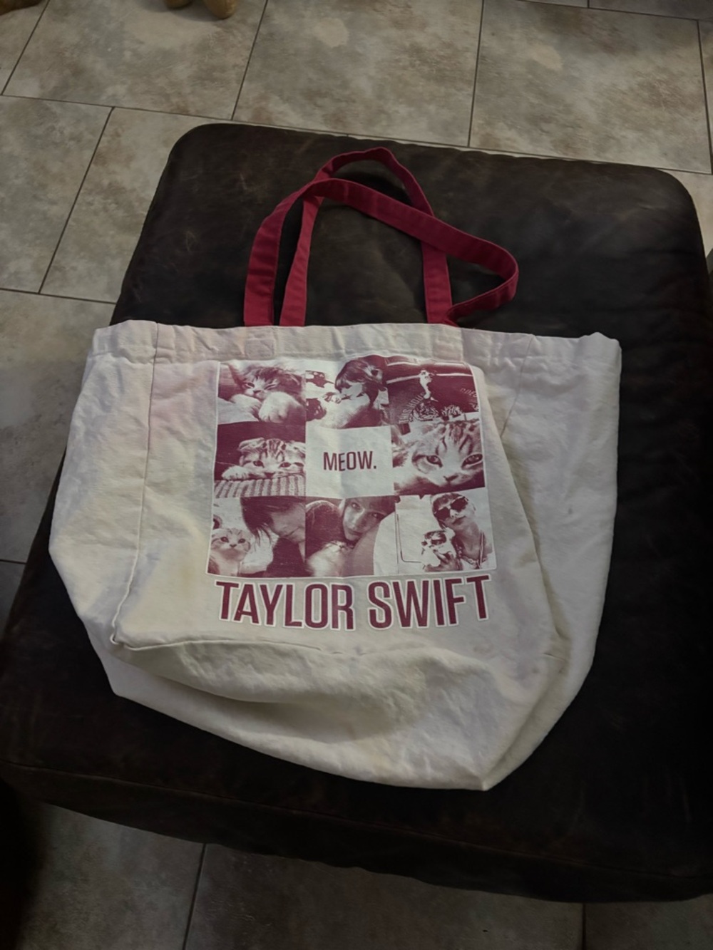 Taylor Swift 2012 White Canvas Tote Red Era Cat Meow *FLAWS